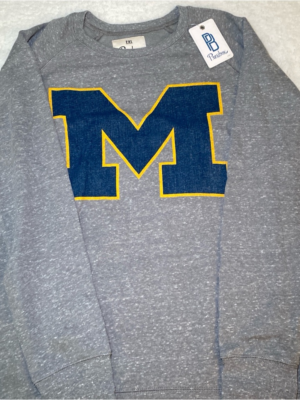 Heather Gray Sweatshirt with Large Blue & Yellow 'M'